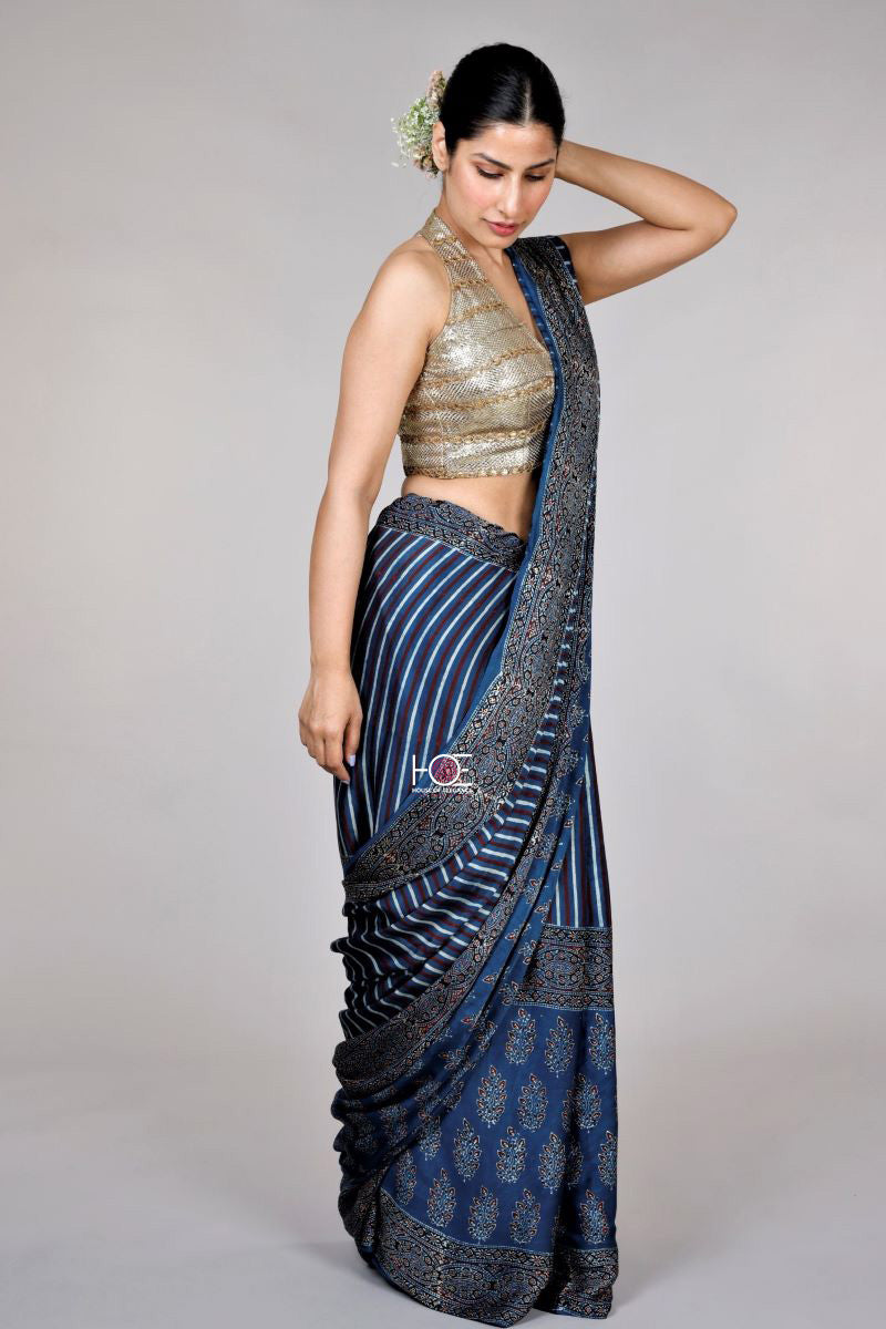 Indigo-Modal-Silk-Ajrakh-Saree