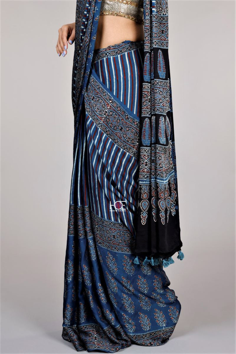 Ajrakh-print-saree-traditional-silk-saree 