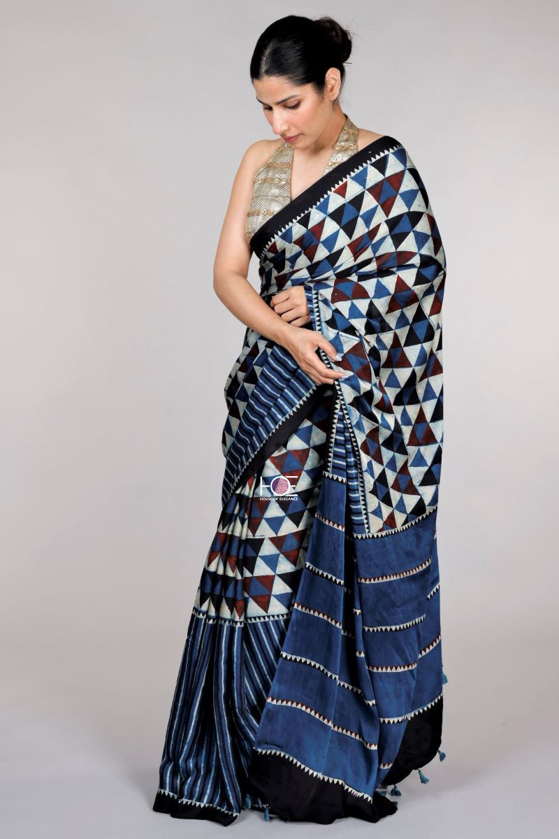 Indigo-Modal-Silk-Ajrakh-Saree