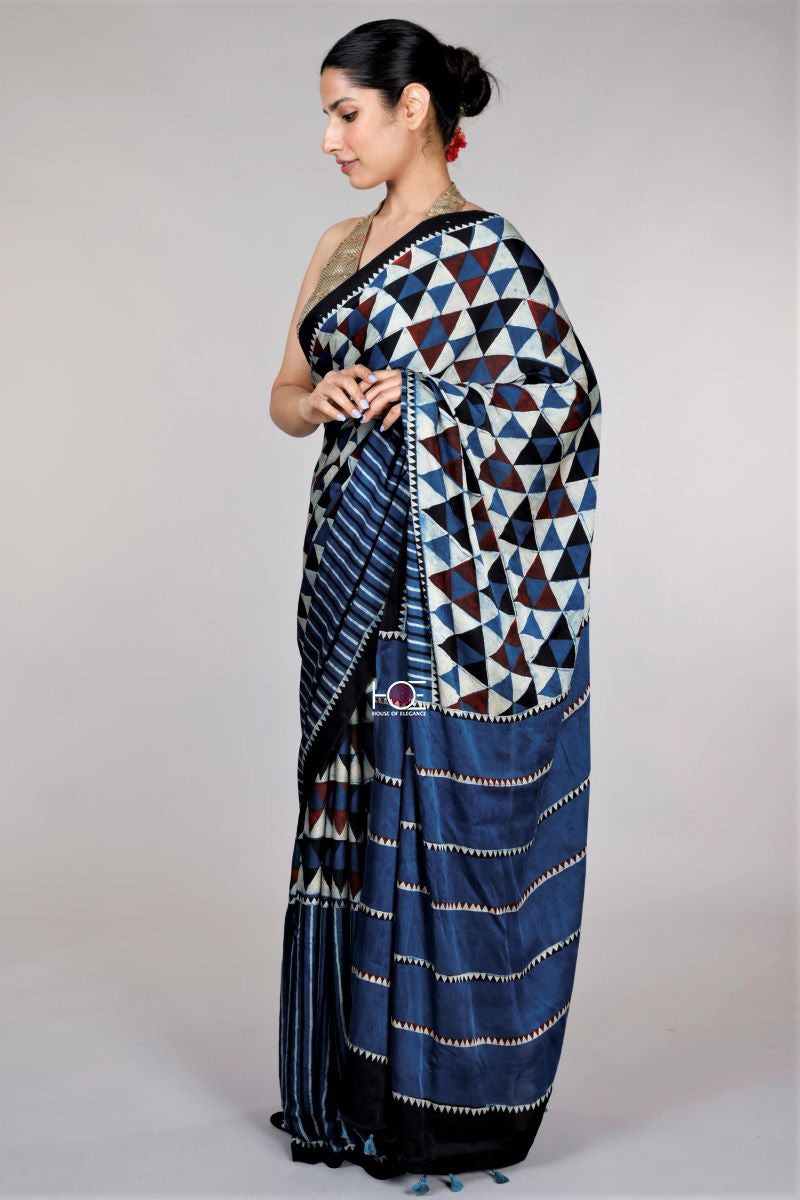 Indigo-Ajrakh-print-saree