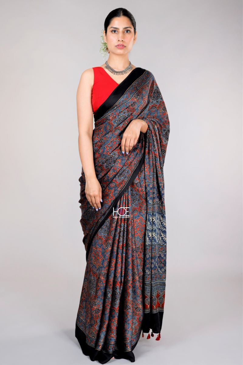 Indigo Modal silk Ajrakh Saree
