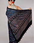 Shady Indigo Choufal Spread / Gajji Silk | Ajrakh Saree - Handcrafted Home decor and Lifestyle Products