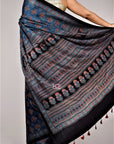 Shady Indigo Choufal Spread / Gajji Silk | Ajrakh Saree - Handcrafted Home decor and Lifestyle Products