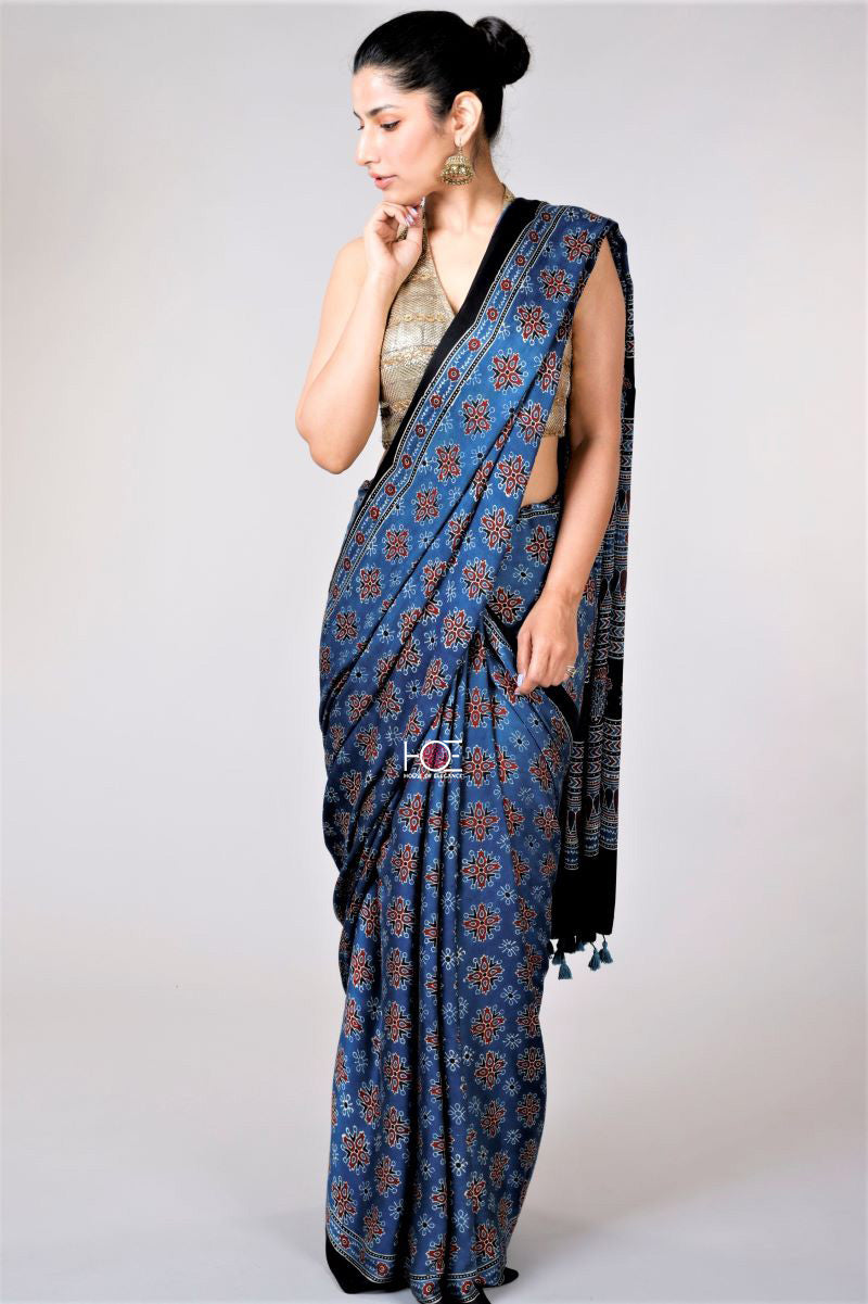 Blue Ajrakh Saree