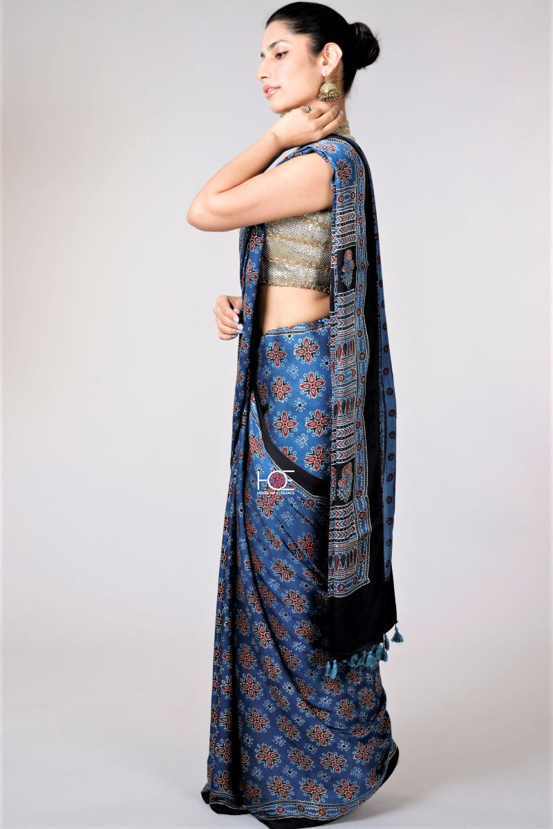 Ajrakh Modal Silk Saree