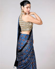 Blue Ajrakh Modal Silk Saree