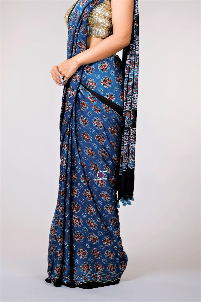 Ajrakh print saree