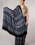 Black Modal Silk Ajrakh Saree