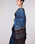 Indigo Ajrakh Modal Silk Saree Kutch Ajrakh Hand Block Print