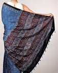 Indigo Ajrakh Modal Silk Saree Kutch Ajrakh Hand Block Print