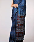 Indigo Ajrakh Modal Silk Saree Kutch Ajrakh Hand Block Print