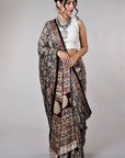 Kalamkari Hand Block Printed Modal Silk Saree - From Telangana