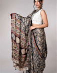 Kalamkari Hand Block Printed Modal Silk Saree - From Telangana