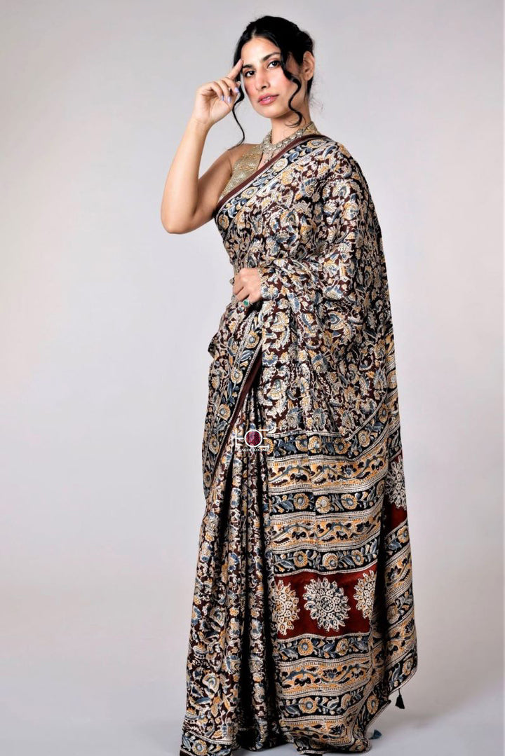 Kalamkari Hand Block Printed Saree - Modal Silk Saree