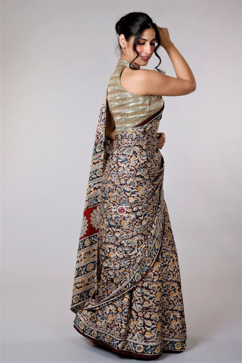 Kalamkari Hand Block Printed Saree - Modal Silk Saree