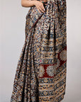 Kalamkari Hand Block Printed Saree - Modal Silk Saree