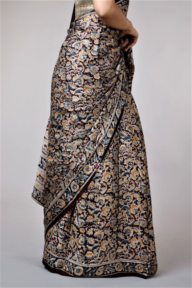 Kalamkari Hand Block Printed Saree - Modal Silk Saree