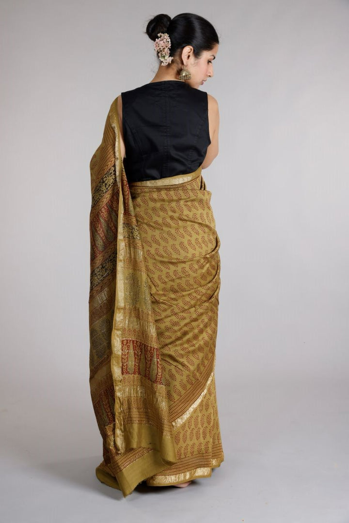 Buy Online Cotton Silk Maheshwari Saree Zari Border Bagh Hand Block Print Maheshwari Cotton Silk Saree Maheshwari SiCo Sarees Maheshwar Madhya Pradesh