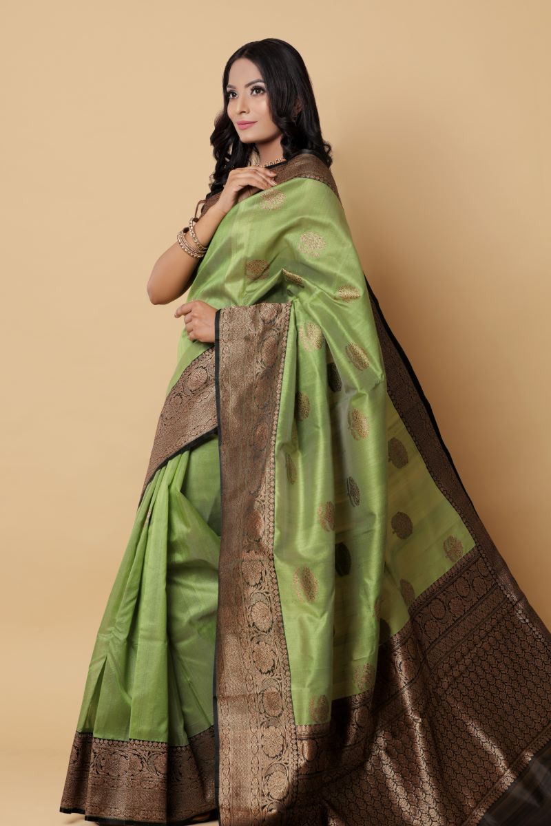 Black Green Banarasi Tussar Silk Saree is among the Handloom Banarasi Silk Saree