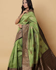 Black Green Banarasi Tussar Silk Saree is among the Handloom Banarasi Silk Saree