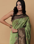 Black Green Banarasi Tussar Silk Saree is among the Handloom Banarasi Silk Saree