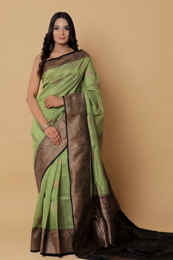 Black Green Banarasi Tussar Silk Saree is among the Handloom Banarasi Silk Saree