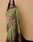 Black Green Banarasi Tussar Silk Saree is among the Handloom Banarasi Silk Saree