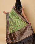 Black Green Banarasi Tussar Silk Saree is among the Handloom Banarasi Silk Saree