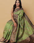 Black Green Banarasi Tussar Silk Saree is among the Handloom Banarasi Silk Saree