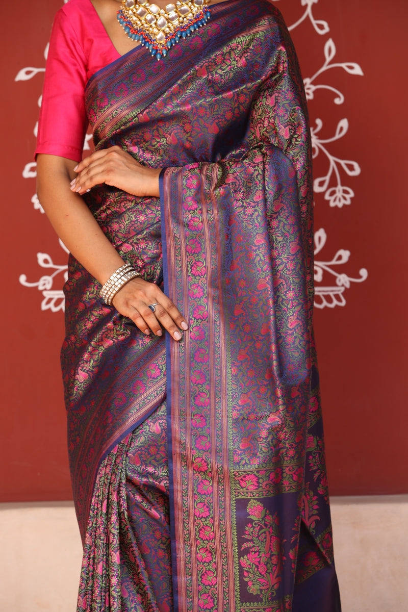 Blue Banarasi Silk Jamawar Tanchoi Saree