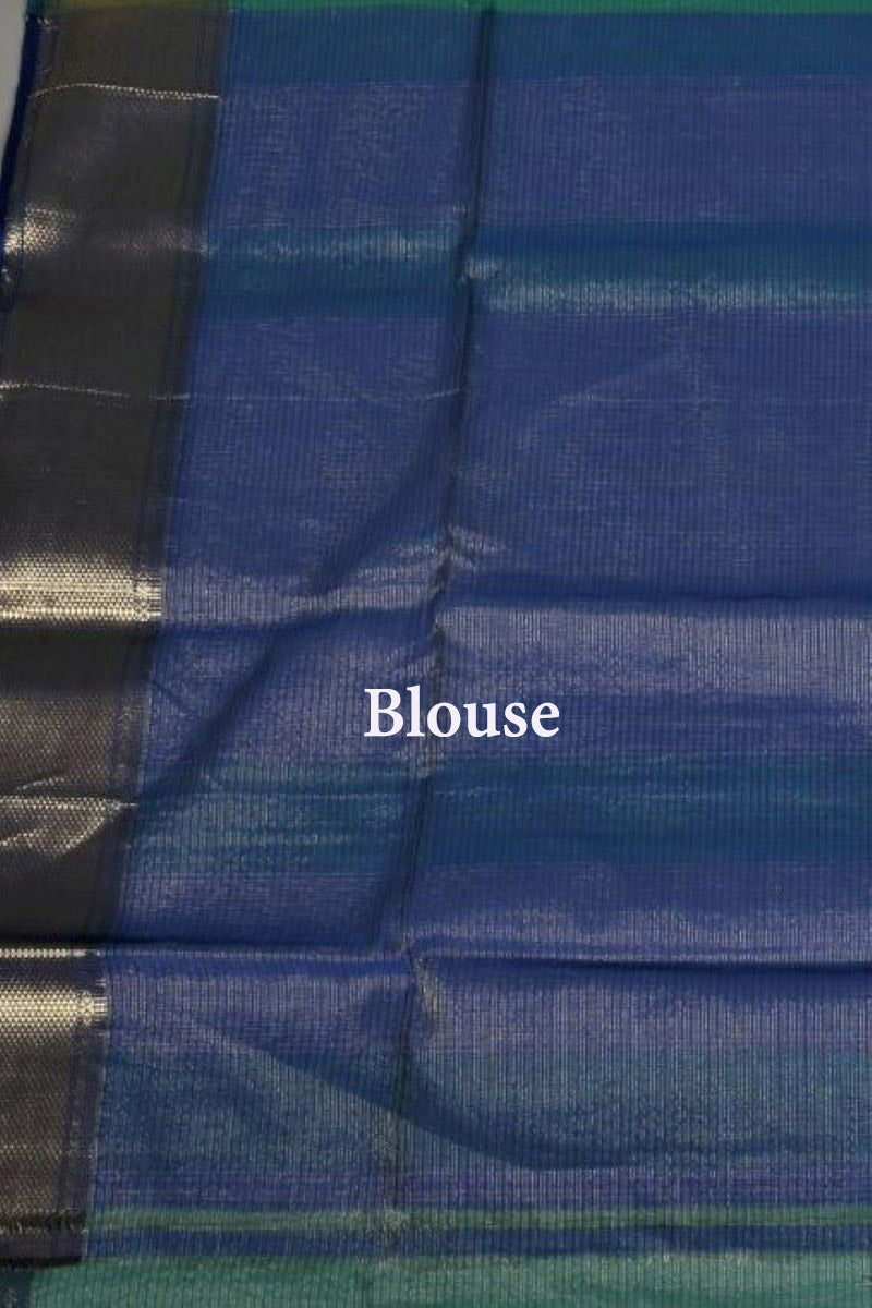 Teal Blue Zari Maheshwari Tissue Silk Saree