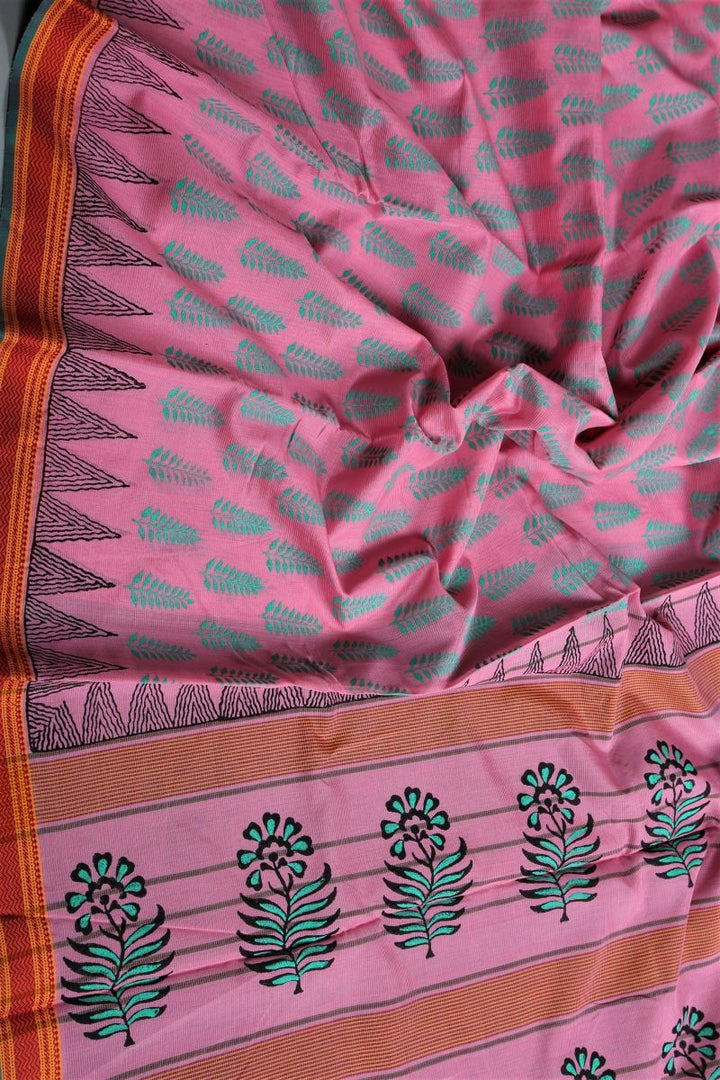 Pink Fern Maheshwari Cotton Silk Saree