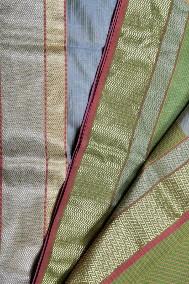Pistachio Handloom Maheshwari Silk Cotton Saree: House Of Elegance