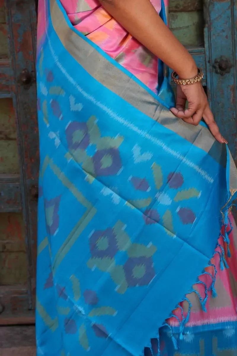 Quiet Pink Pochampally Ikat Pure Silk Saree