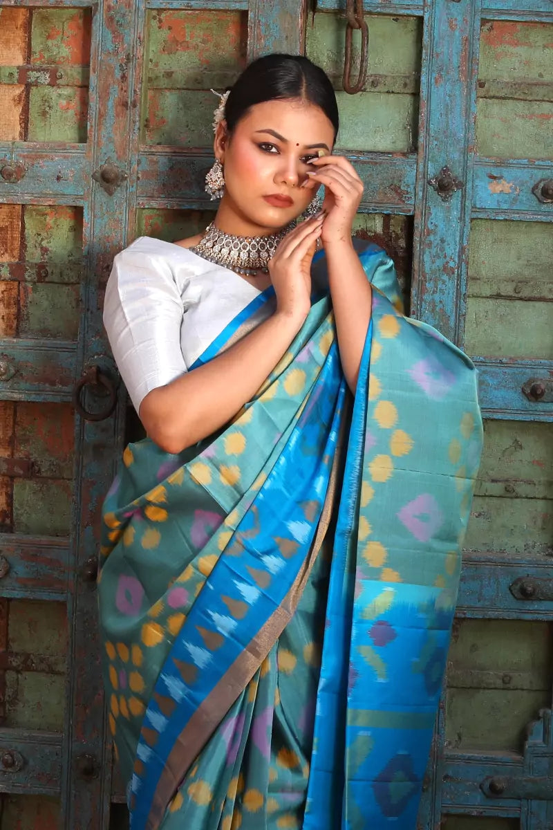 Green Pochampally Ikat Silk Saree