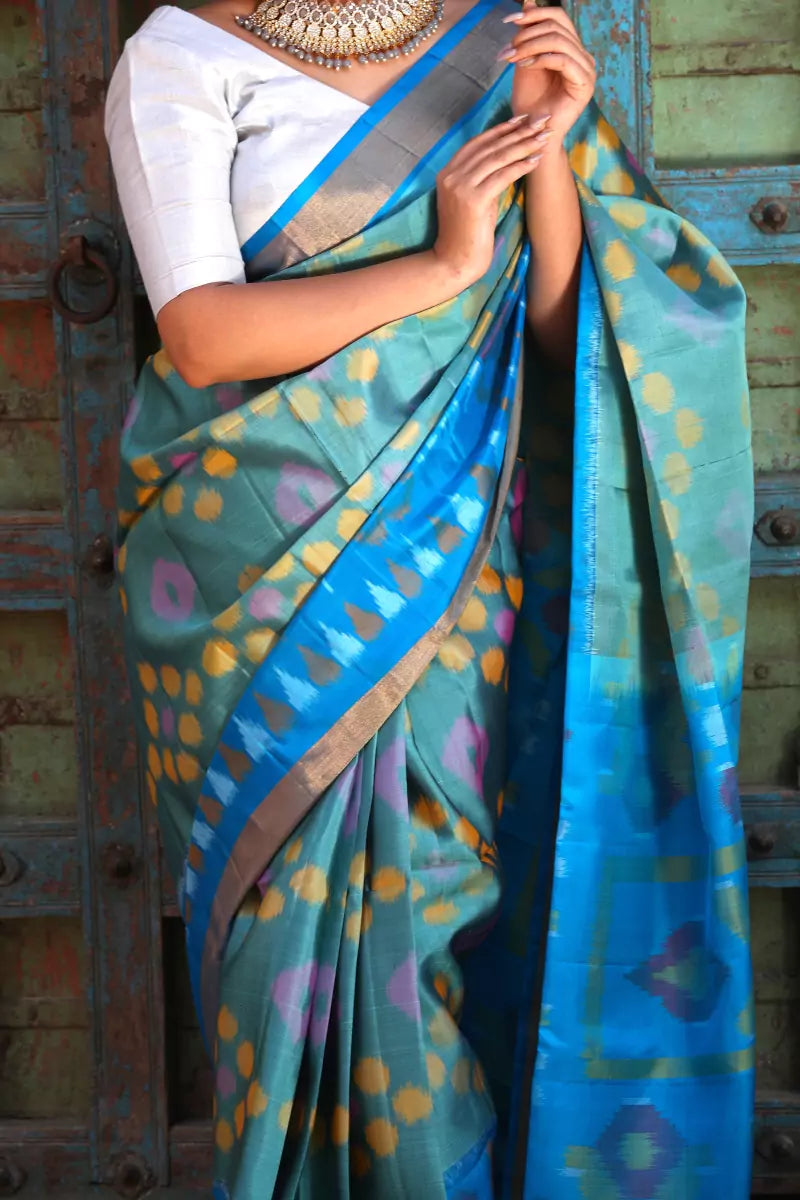 Firozi Pochampally Ikat Silk Saree