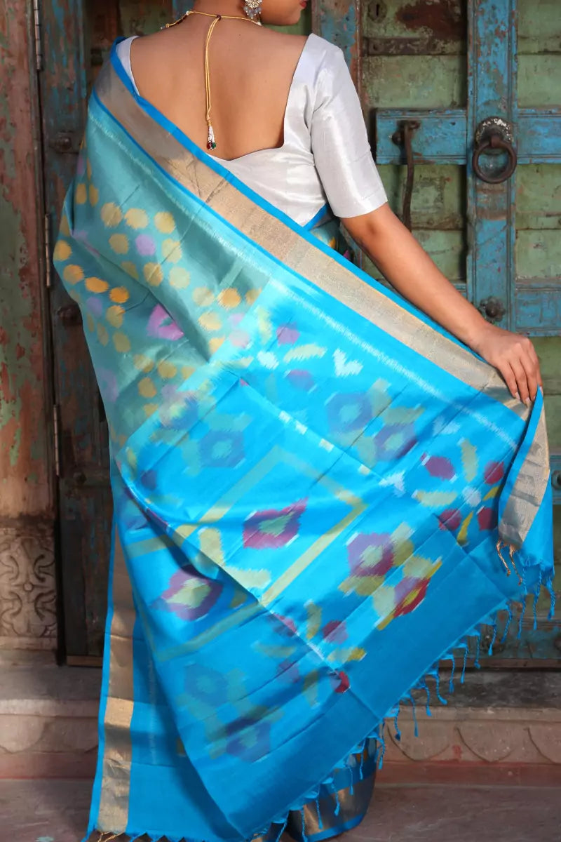 blue Ikat Silk Saree