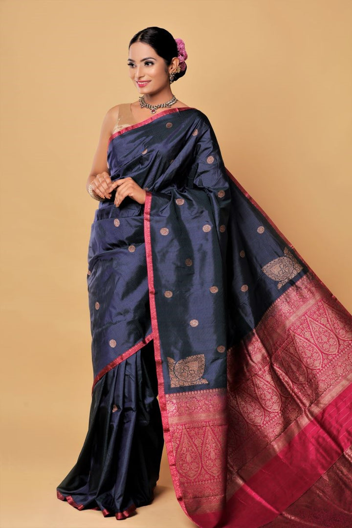 Blue Stria Banarasi Katan Silk Saree