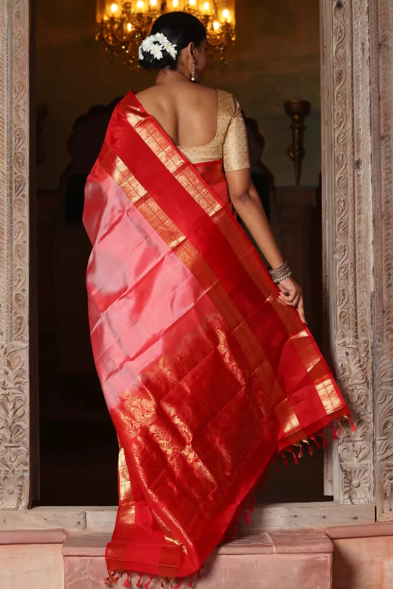 Buy Sindoori Pink Mulberry Silk Kanjivaram Saree - House Of Elegance –  House Of Elegance - Style That Inspires