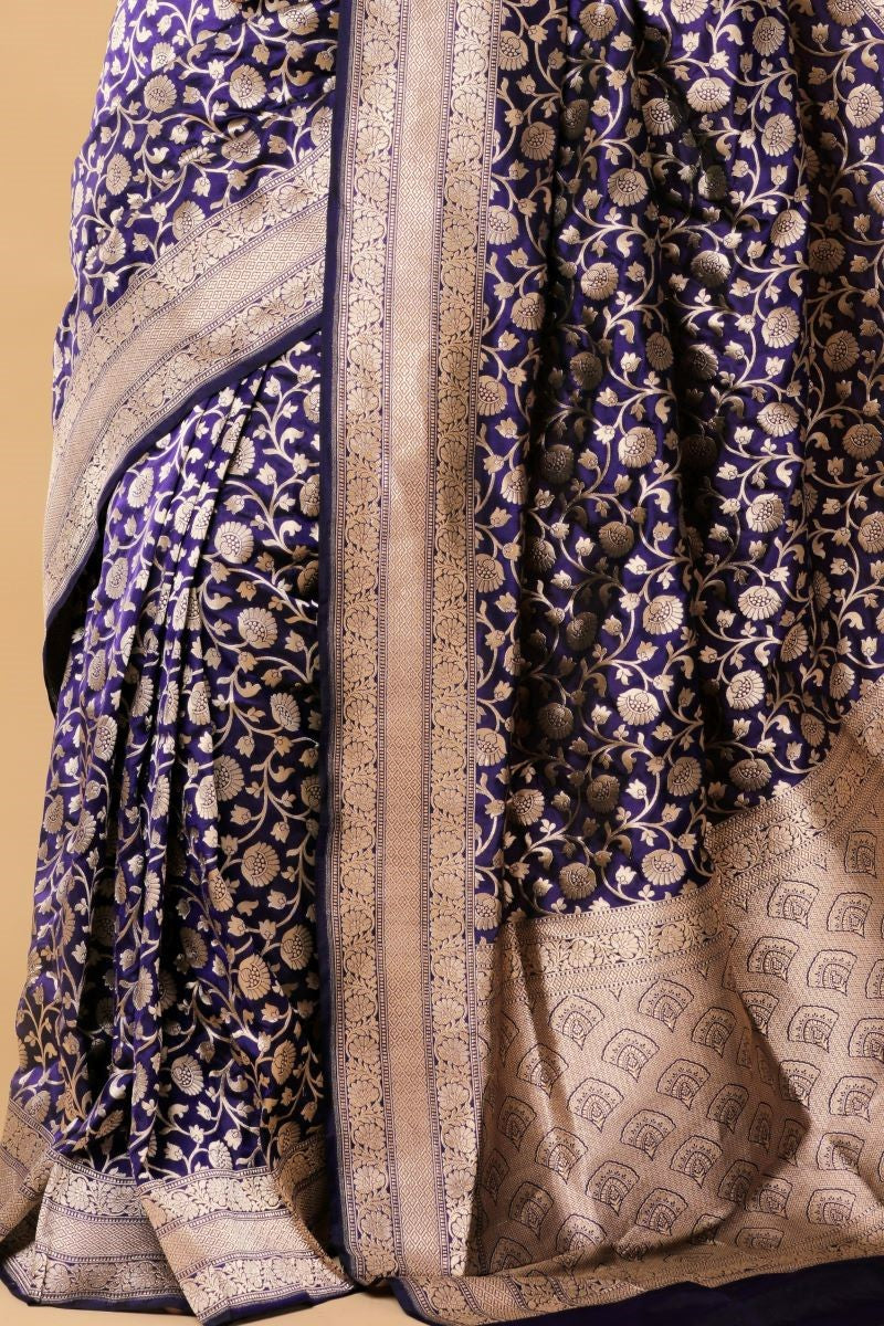 Blue Silver Banarasi Zari Border Saree