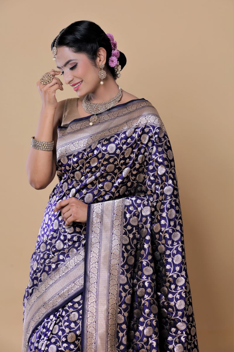 Silver Blue Pure Banarasi Silk Saree