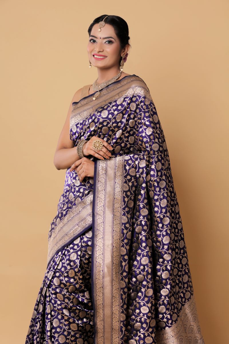 Blue Silver Handloom Banarasi Saree