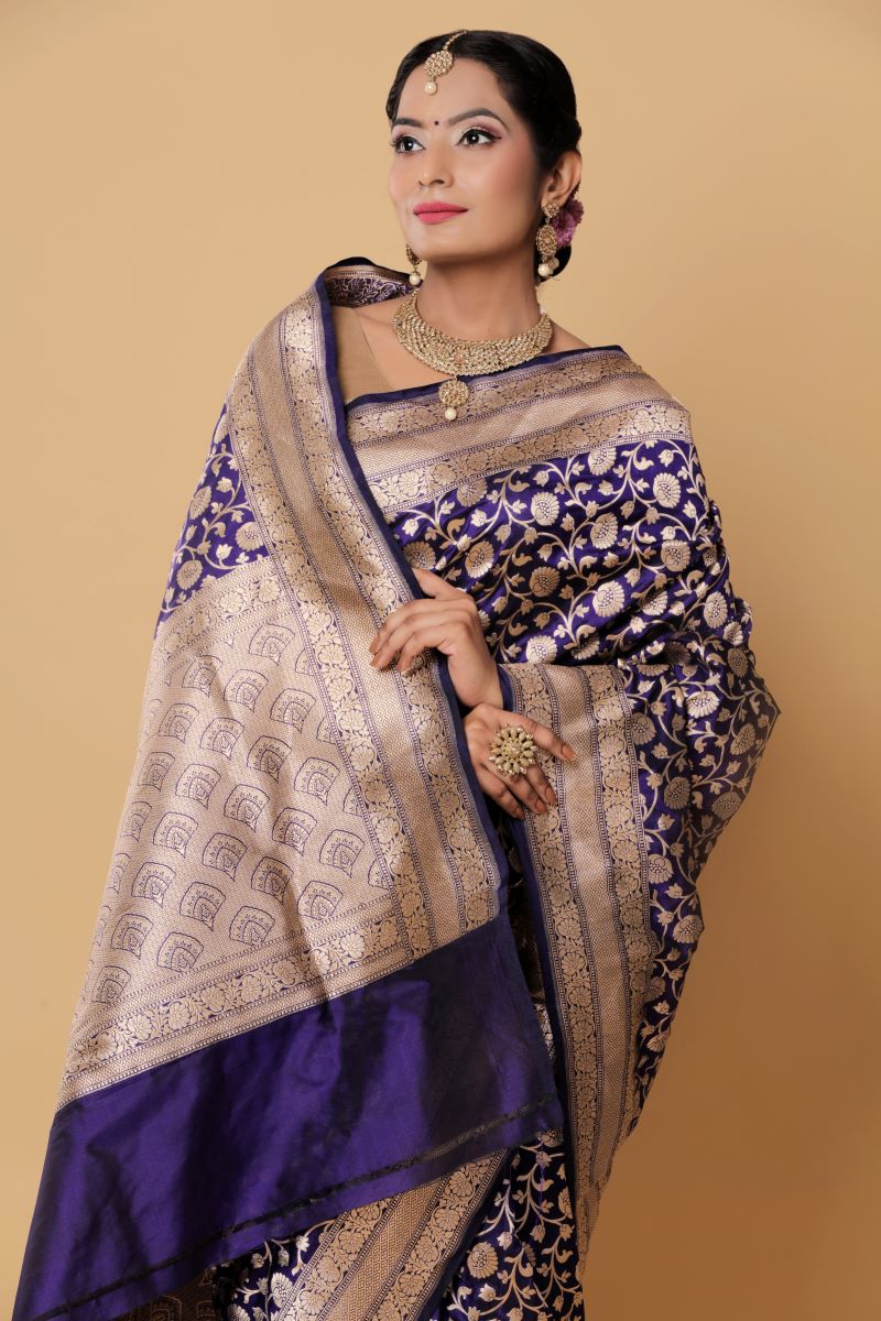 Blue Silver Katan Silk Banarasi Saree