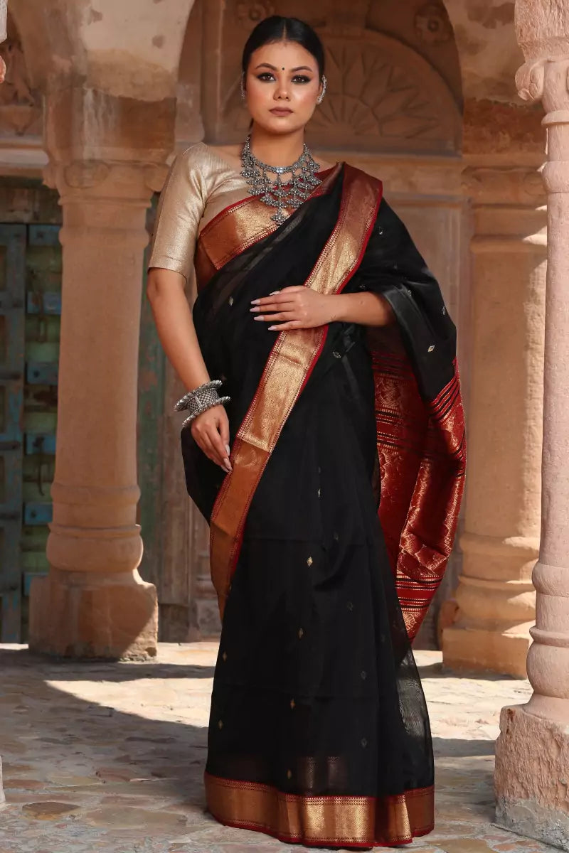 Black Maheshwari Saree