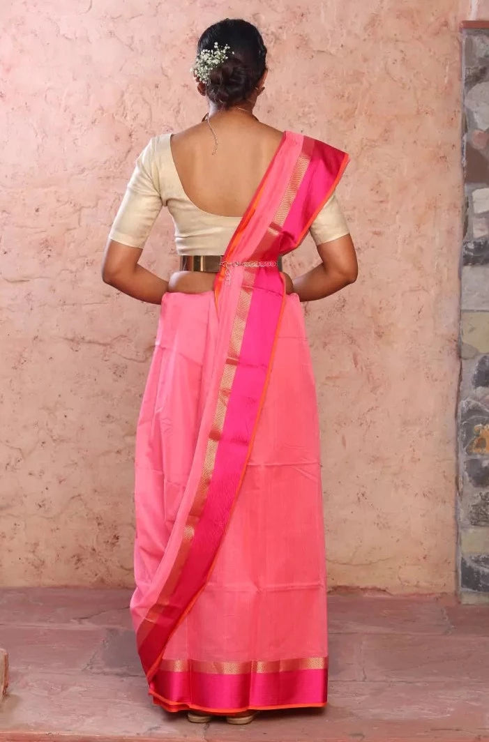 Pink Maheshwari Cotton Silk Saree