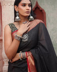 Black Maheshwari Cotton Silk Saree