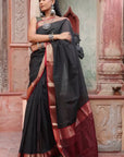 Black stripe Maheshwari Cotton Silk Saree