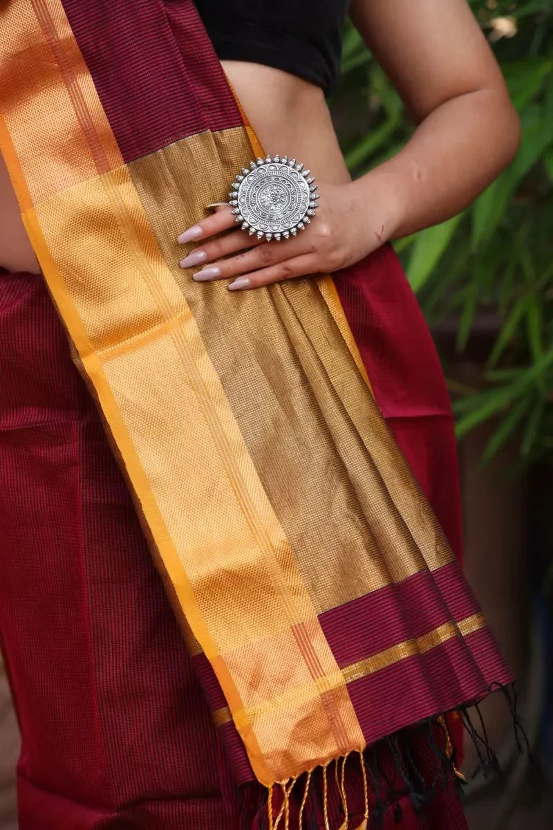 Maroon stripe Maheshwari Cotton Silk Saree