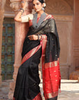 Black Red Maheshwari Cotton Silk Saree