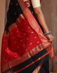 Handwoven Black Maheshwari Cotton Silk Saree